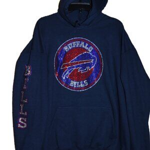 Buffalo Bills  rhinestone navy blue hoodie Bills on sleeve S M L XL 2X 3X 4X 5X